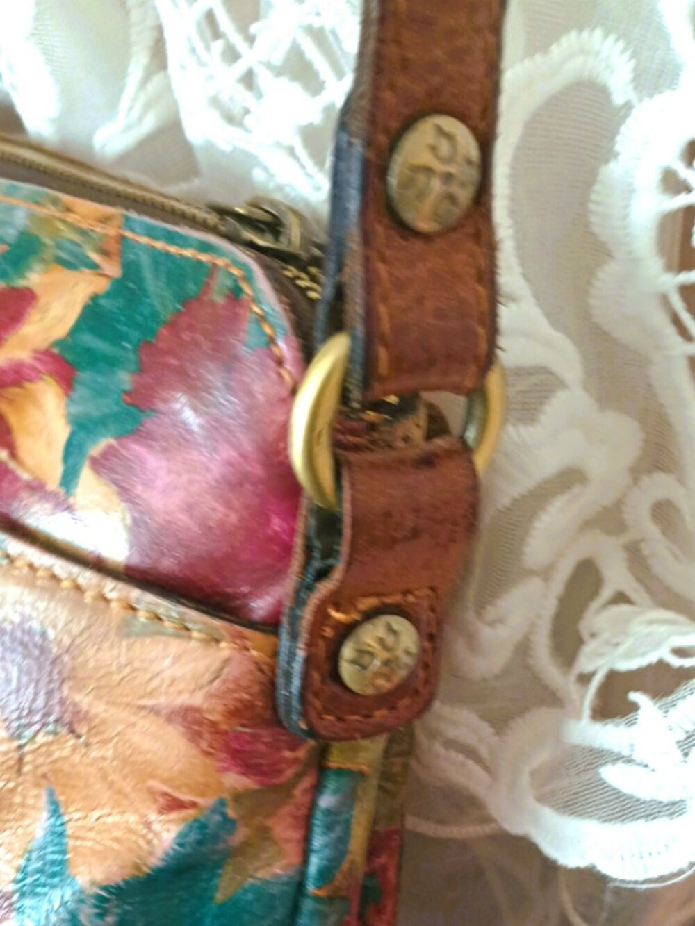 Patricia Nash Multi Color Floral Sunflower Leather Crossbody Bag Top Zip - Picture 7 of 16